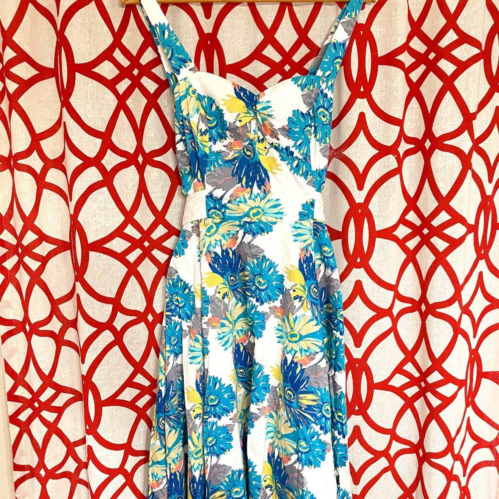 Floral Fit and Flare Swing Dress with a Full Skirt and Tie